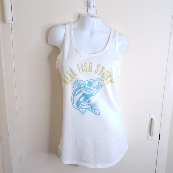 Women's Racerback Tank. Fun Fish Story Spin Humor. Size Medium - Picture 6 of 11